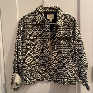 Forever 21 Black White Aztec Pattern Denim Jacket Size Small Y2K